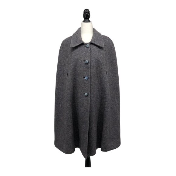 Wool Blend Grey Button front Sleeveless Cape Jacket size ~L *converted* - Picture 1 of 14